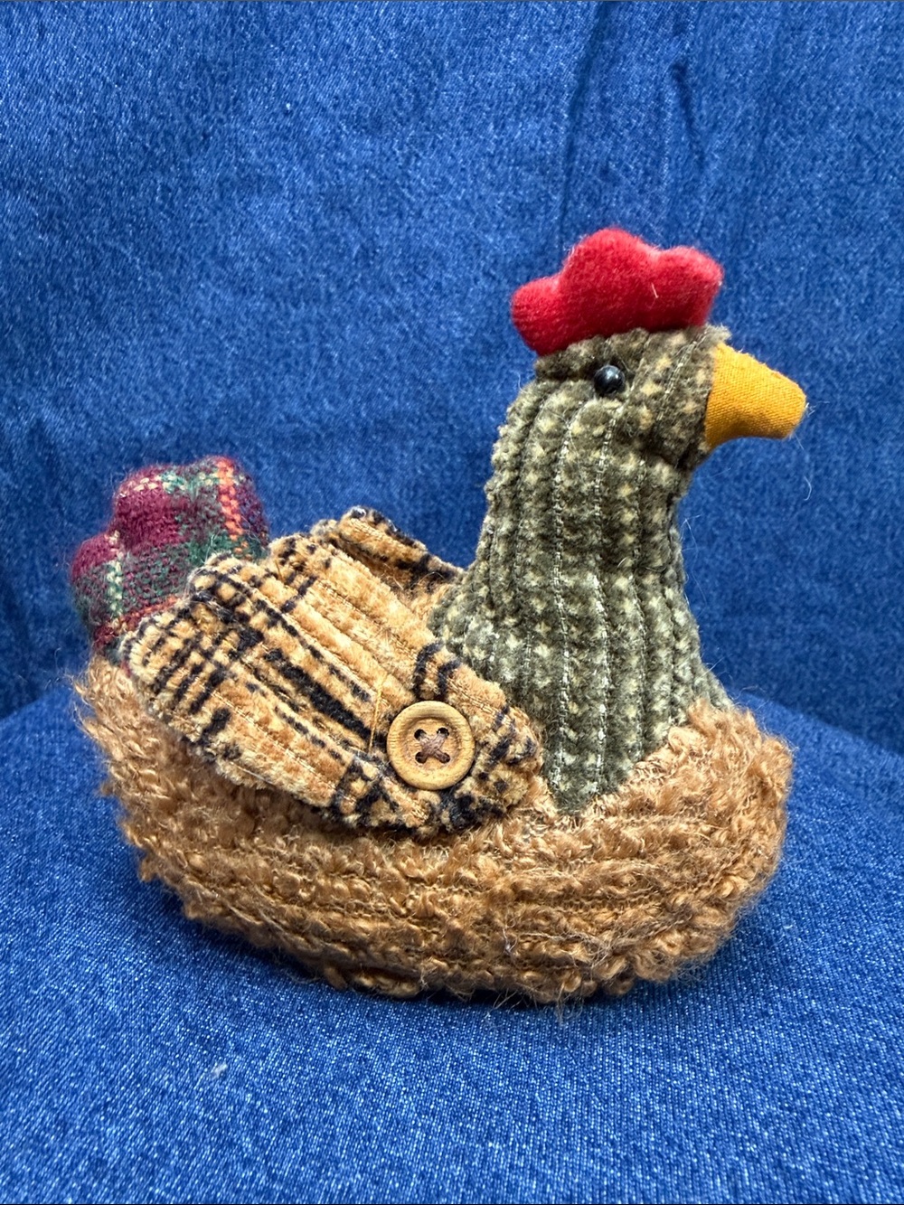 Handcrafted Brown Fabric Hen Accent Pillow Figurine